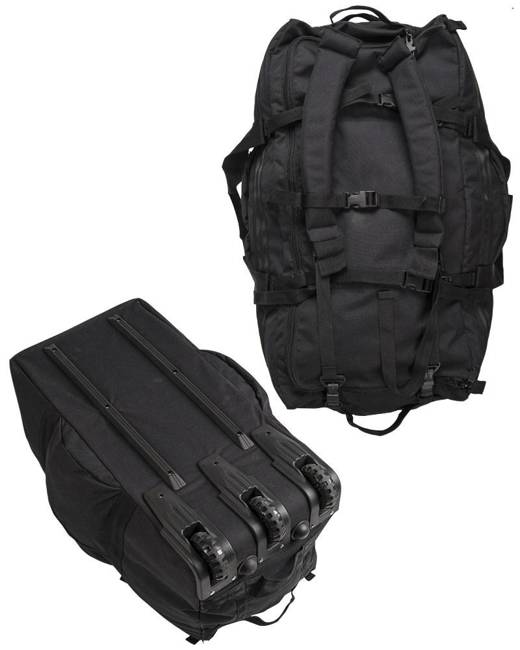 DUFFLE BAG WITH CARRYING HANDLE, REMOVABLE STRAPS AND WHEELS - 118 L - Mil-Tec® - BLACK