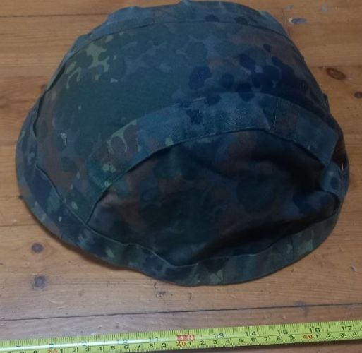GERMAN COMBAT HELMET COVER - REVERSIBLE - FLECKTARN CAMO / TROPICAL CAMO - USED GERMAN COMBAT HELMET COVER - REVERSIBLE - FLECKTARN CAMO / TROPICAL CAMO - USED