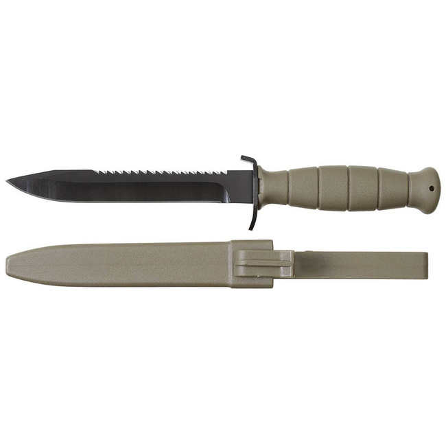 AT Survival knife, OD green, w/saw back, plastic sheath Trekking