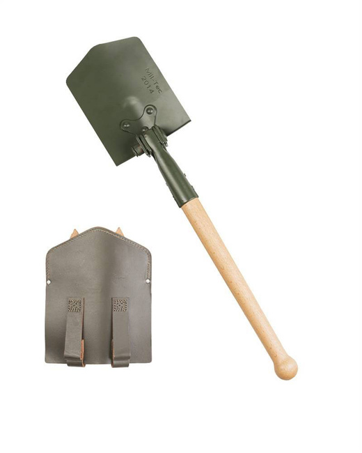 FOLDING SHOVEL WITH LEATHER POUCH MILITARY SURPLUS GERMAN ARMY Military Surplus \ Used