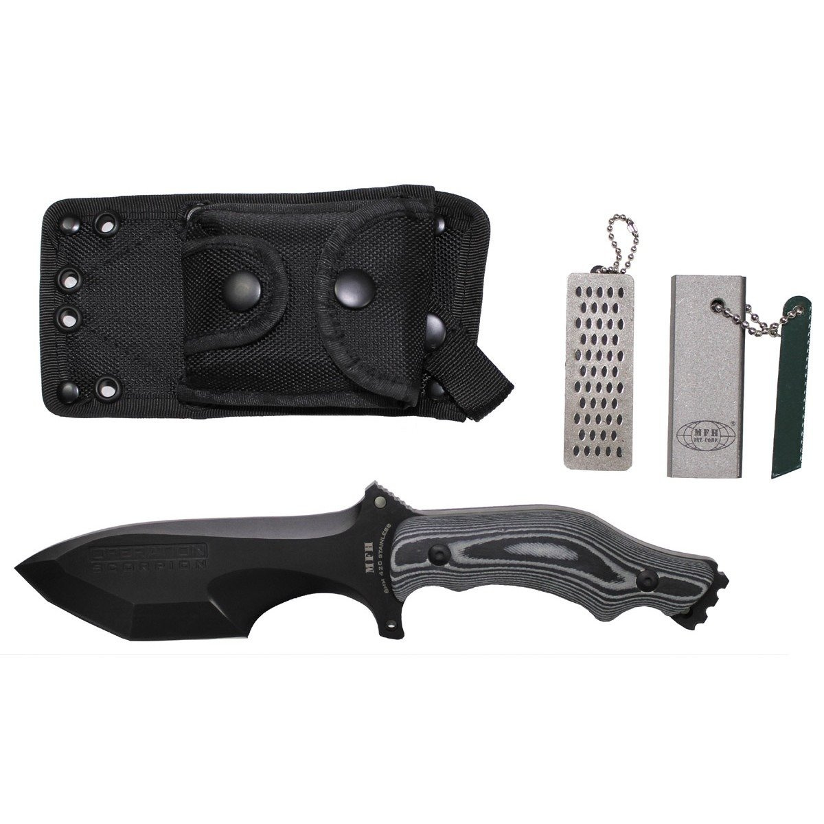 Knife, "OPERATIONSCORPION", with black nylon sheath militarysurplus