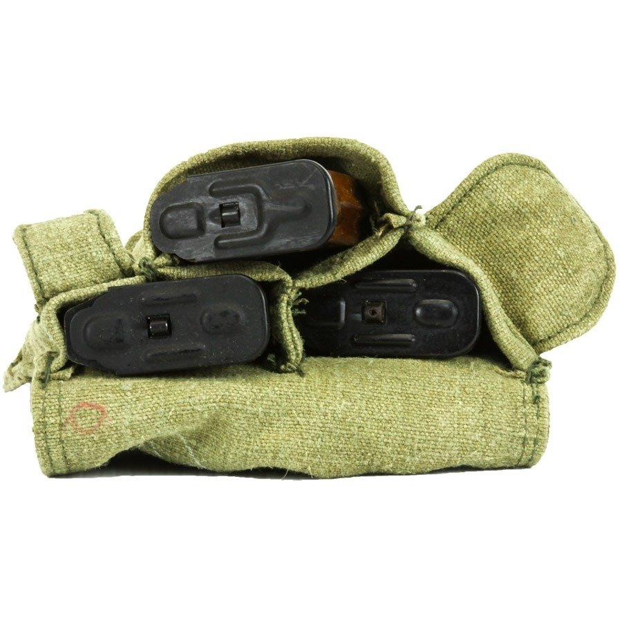 Russian Ammo Pouch, AK47, triple, OD green, used Military Surplus