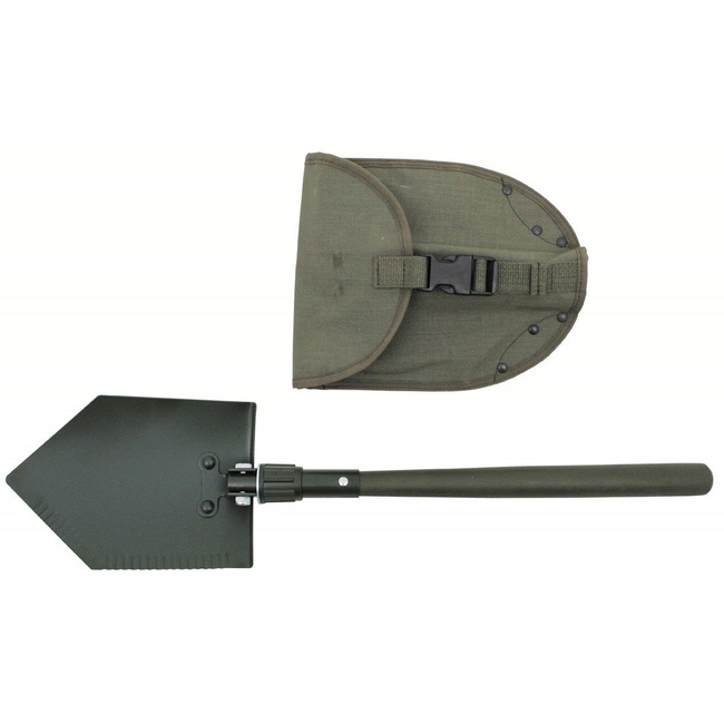 Folding Shovel, wooden handle, OD green, cover used Military Surplus \ Used Equipment \ Knives