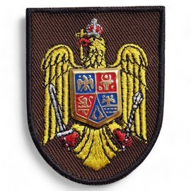 Emblema coifura oras forte terestre | bereta, boneta, basca - brodata pe suport visiniu cu contur verde