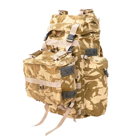 LARGE MILITARY COMBAT BACKPACK WITH POCKET, DETACHABLE OUTER POUCH - CONDOR - 90L - ROMANIAN ARMY MILITARY SURPLUS - DESERT CAMOUFLAGE - IN GOOD CONDITION