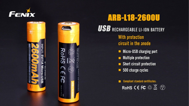 Fenix 18650 - 2600mAh - Acumulator cu Micro-USB - ARB-L 18-2600U