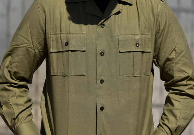 OLIVE SHIRT - COLD WAR ERA - ROMANIAN ARMY SURPLUS - USED
