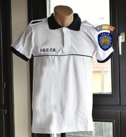Tricou polo alb cu intersie si epoleti pentru ISCTR - Control Trafic CU EMBLEME
