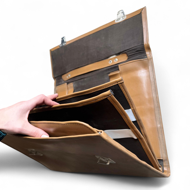 VINTAGE BRIEFCASE - ROMANIAN ARMY MILITARY SURPLUS - BROWN - IN GOOD CONDITION