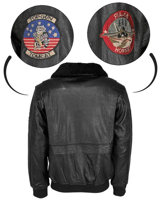 JACHETA DIN PIELE TOP GUN - CU GULER IMBLANIT - NEGRU - MIL-TEC