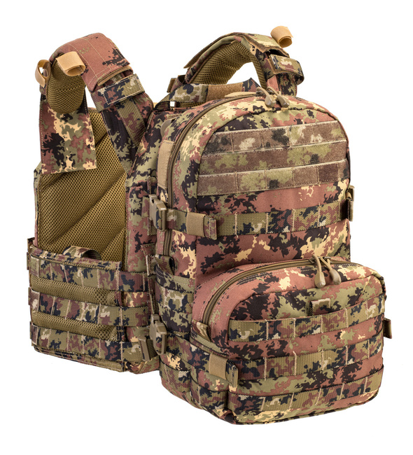 TACTICAL VEST FOR BALLISTIC PLATES - WITH INTEGRATED BACKPACK - Defcon 5® - VEGETATO ITALIANO
