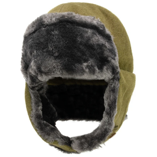 Ushanka CLOTH CAP WITH FUR - GREEN - MILITARY SURPLUS ROMANIAN ARMY - LIKE NEW