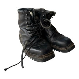 LEATHER MILITARY BOOTS - MOUNTAIN HUNTERS - MILITARY SURPLUS ROMANIAN ARMY - BLACK - USED