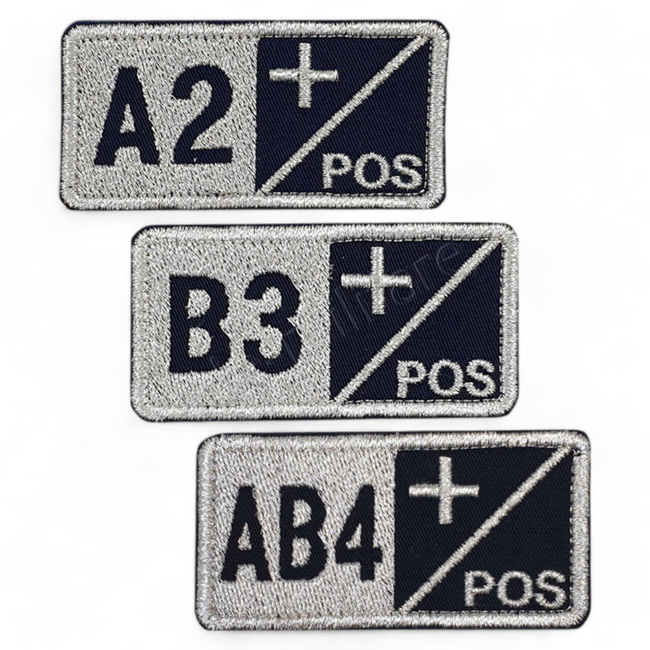 Blood group 01- badge embroidered on ultramarine with metallic thread - hook-and-loop application