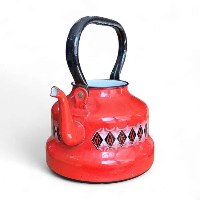 CEAINIC EMAILAT FARA CAPAC - VINTAGE - MOTIV RUSTIC - SURPLUS MILITAR ARMATA ROMANA - ROSU - IN STARE BUNA