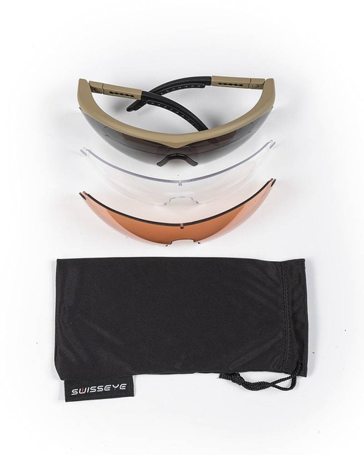 Ochelari de protectie Swiss Eye Raptor, cu 3 lentile de schimb  (fumurie, transparenta si portocalie) - Coyote