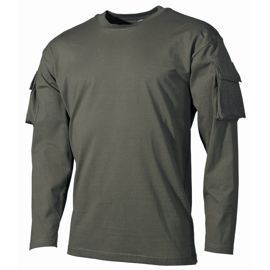 MFH US tricou cu maneca lunga cu buzunare si banda velcro pe maneci, 170g/m2 - verde OD