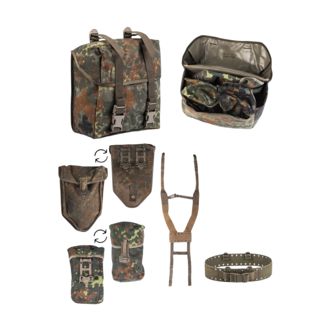 Sistem de transport cu centura si 3 buzunare - Surplus militar armata germana - Flecktarn - Uzat