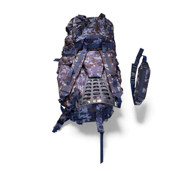 RUCSAC COMBAT MILITAR MARE CU BUZUNAR, PUIUT EXTERIOR DETASABIL - 90L - SURPLUS MILITAR ARMATA ROMANA - CAMUFLAJ COMBAT FA - NOU