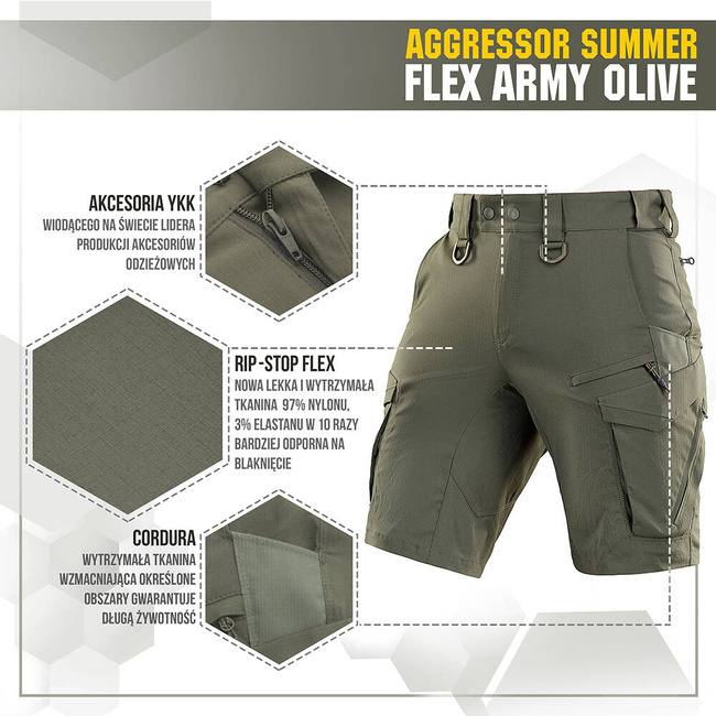 PANTALONI SCURTI AGGRESSOR SUMMER FLEX - ARMY OLIVE - M-TAC