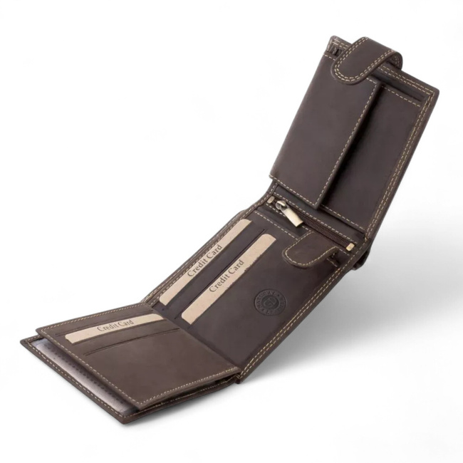 Portofel din piele pentru vanatori, cu imprimeu - Urme de labute de caine - Maro - GreenDeed