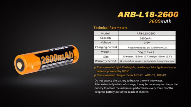 Fenix 18650 - 2600mAh - Acumulator - ARB-L 18-2600