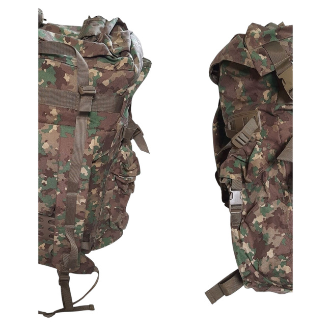 RUCSAC COMBAT MILITAR MARE CU BUZUNAR, PUIUT EXTERIOR DETASABIL - 90L - SURPLUS MILITAR ARMATA ROMANA - CAMUFLAJ COMBAT M2017 - NOU