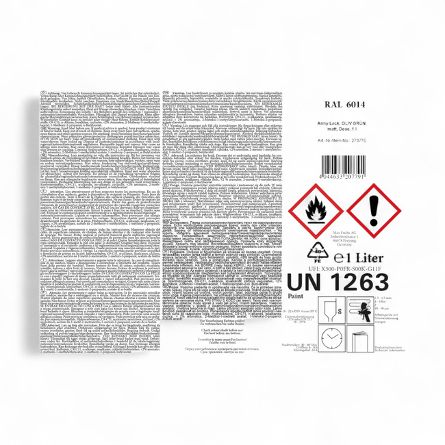 Vopsea de camuflaj militar - cu uscare rapida - 1L - Verde Olive Mat - RAL 6014 - MFH