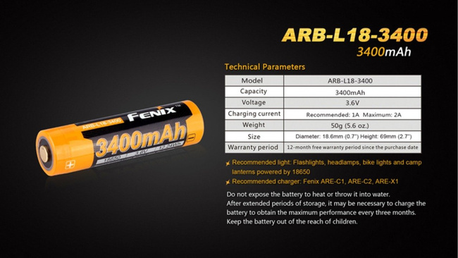 Fenix 18650 - 3400mAh - Acumulator - ARB-L18-3400