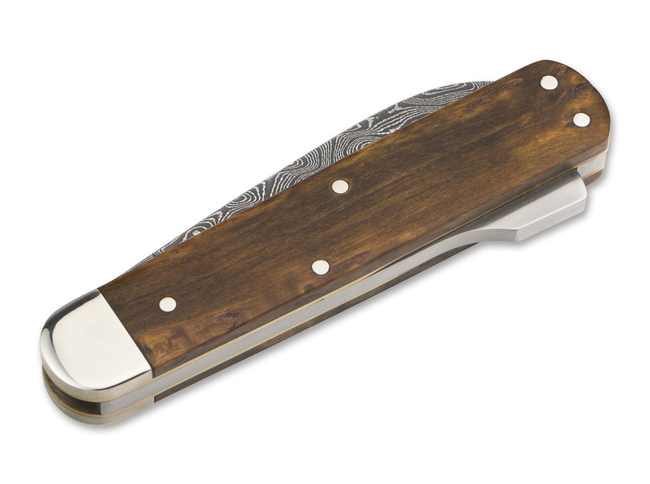 HUNTERS KNIFE DAMASCUS BROWN POCKET KNIFE - BOKER