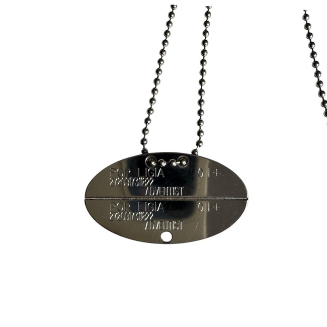  Placuta Personalizata de Identificare cu Lant - Dog Tag - Demo - Surplus Militar Armata Romana - Inscriptie Aleatorie - Argintie - Ca Noua