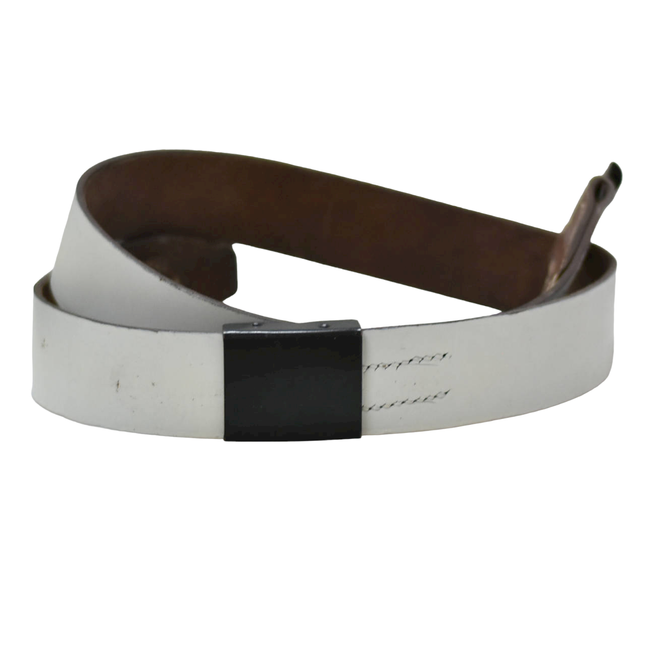 WHITE LEATHER MILITARY BELT - ROMANIAN ARMY SURPLUS - USED