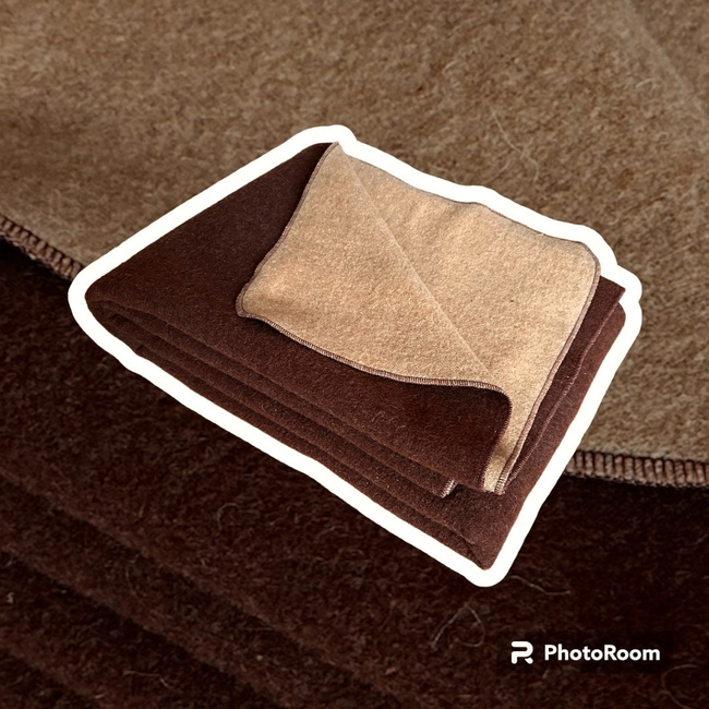 Patura din lana merinos 70% - model Chocolat - 150x200 cm - 1800 g - Fata dubla (maro deschis/maro inchis)