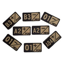 Ecuson GRUPA SANGUINA B+ brodat pe suport bej cu fir negru - aplicare Velcro (cu scai) - 7 x 3,5 cm