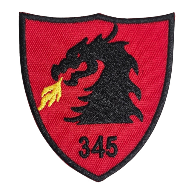 EMBLEMA BATALION 345 ARTILERIE TOMIS - PROFESIONALISM SI REZISTENTA - BRODATA PE SUPORT ORAS ROSU