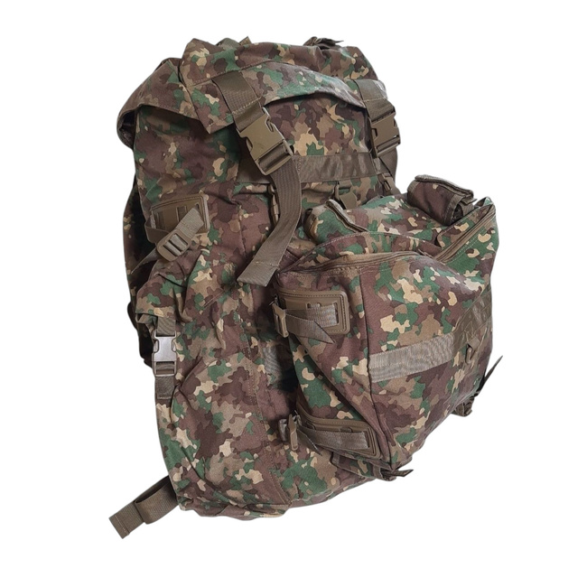 RUCSAC COMBAT MILITAR MARE CU BUZUNAR, PUIUT EXTERIOR DETASABIL - 90L - SURPLUS MILITAR ARMATA ROMANA - CAMUFLAJ COMBAT M2017 - NOU