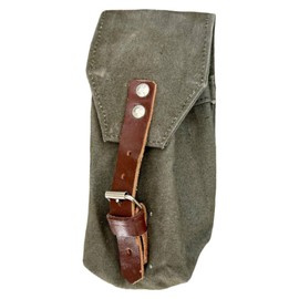 BUZUNAR UTILITAR TEXTIL/PIELE - VERDE OD - SURPLUS MILITAR ARMATA ROMANA - IN STARE BUNA