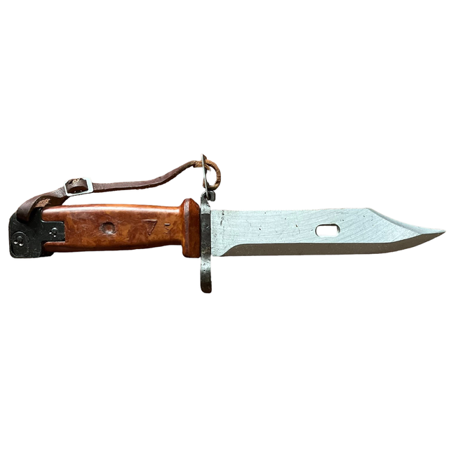 BAIONETA, CUTIT MILITAR DE PARASUTIST - V4 - CU TEACA DIN PIELE - SURPLUS MILITAR ARMATA ROMANA - IN STARE BUNA