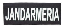 Emblema spate "JANDARMERIA", pe suport negru si aplicare tip Velcro (cu scai) - 26 x10,5 cm