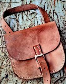 SMALL LEATHER BAG - BROWN - MILITARY SURPLUS ROMANIAN ARMY - USED