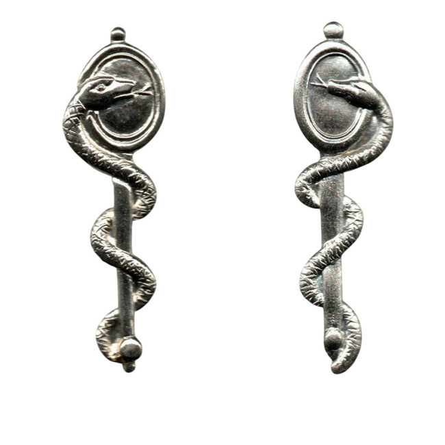 PAIR OF RANK INSIGNIA - MEDICAL/HEALTH - ROMANIAN ARMY MILITARY SURPLUS - SILVER - IN GOOD CONDITION