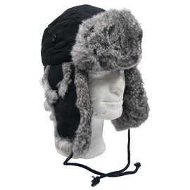 BLACK NATURAL FUR CAP WITH GREY QUILTED LINING - MFH