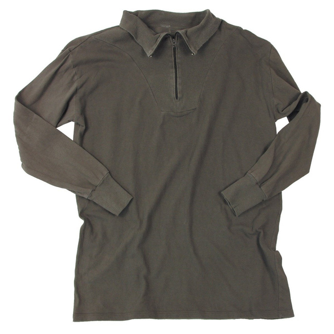 BW TRICOT SHIRT  WITH ZIPPER - OD GREEN - MILITARY SURPLUS - USED