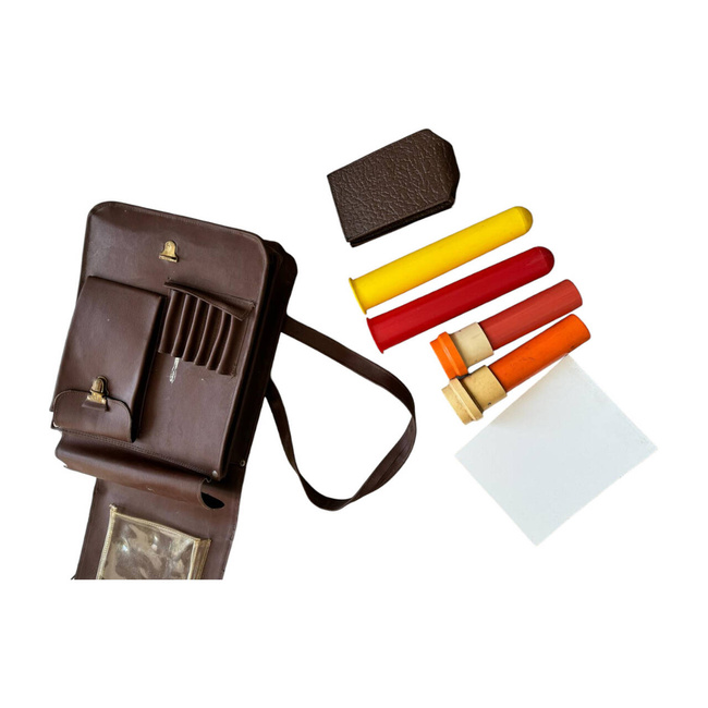 IMITATION LEATHER BAG WITH CONTENTS - MILITARY SURPLUS ROMANIAN ARMY - BROWN - IN GOOD CONDITION