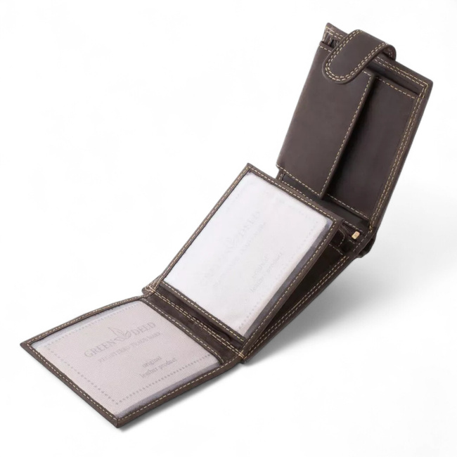 Portofel din piele pentru vanatori, cu imprimeu - Urme de labute de caine - Maro - GreenDeed