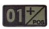 Ecuson grupa sanguina 01+ pozitiv brodat pe khaki cu fir negru, cu aplicare tip Velcro (cu scai) - 7,5x3,5 cm