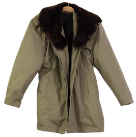 Trench Parka for women - Grey Fur Collar - Military Surplus from the Romanian Army - OD green - in good condition