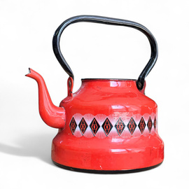 ENAMEL TEAPOT WITHOUT LID - VINTAGE - RUSTIC MOTIF - ROMANIAN ARMY MILITARY SURPLUS - RED - IN GOOD CONDITION