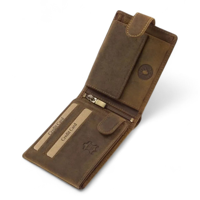 Portofel din piele pentru vanatori, cu imprimeu - Cerb - Maro - GreenDeed
