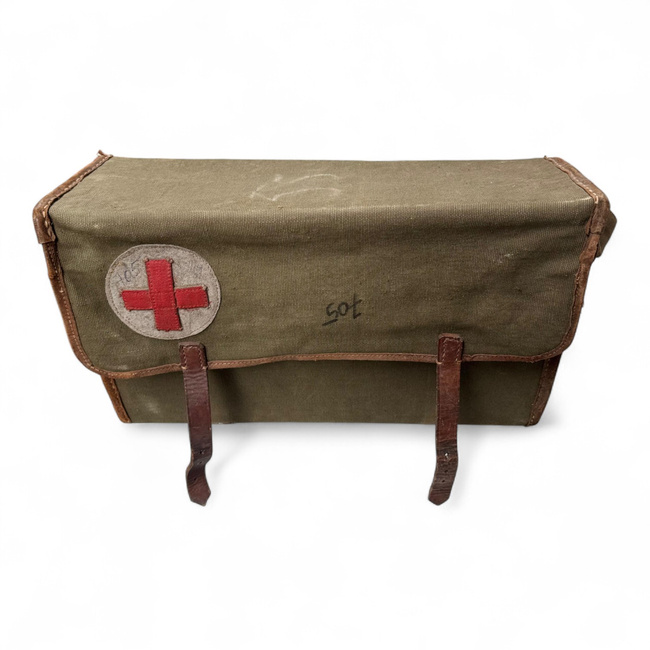 Patriotic Guards Medical Bag - Red Cross - Communist Era R.S.R. - Romanian Army Military Surplus - OD Green - In Good Condition